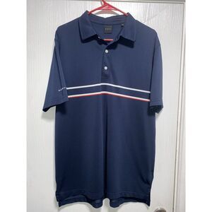 Dunning Golf Men's Large Golf Polo Blue White Stripes Stretch Short Sleeve‎